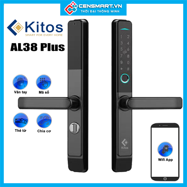 Khóa vân tay cửa nhôm Kitos KT-AL38 PLus - Mở  từ xa qua App Wifi