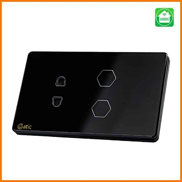 Công Tắc Cảm Ứng Datic – 2 Nút Kèm Ổ Cắm Màu Đen